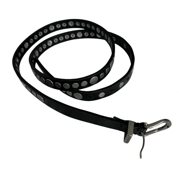 All Saints Black Leather Belt with Silver Accents All Saints | Accessories | All Saints Black Leather Belt  main image 2